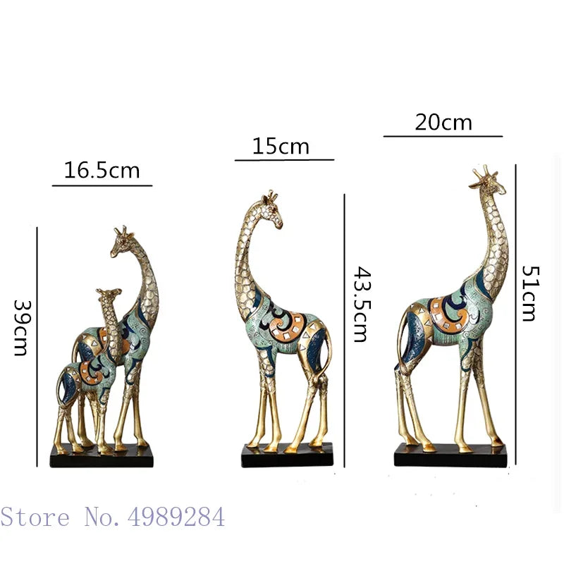 Afralia™ Giraffe Mother and Child Painted Sculpture - Modern Home Decoration Golden Ornament