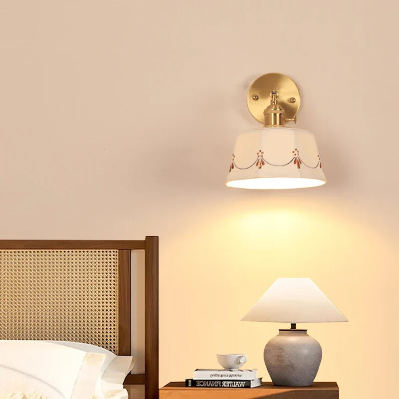 Afralia™ Ceramic LED Wall Lamps Pull Chain Switch Rotate Copper Vanity Light