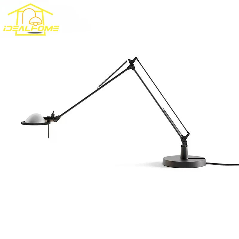 Afralia™ Industrial Black/Chrome LED Rocker Arm Desk Light with Adjustable Arm