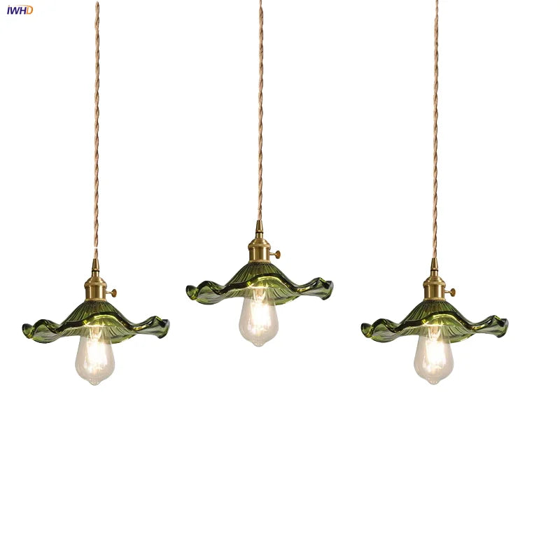 Afralia™ Green Flower Glass Pendant Light - Modern Kitchen Bar Restaurant Hanging Lamp