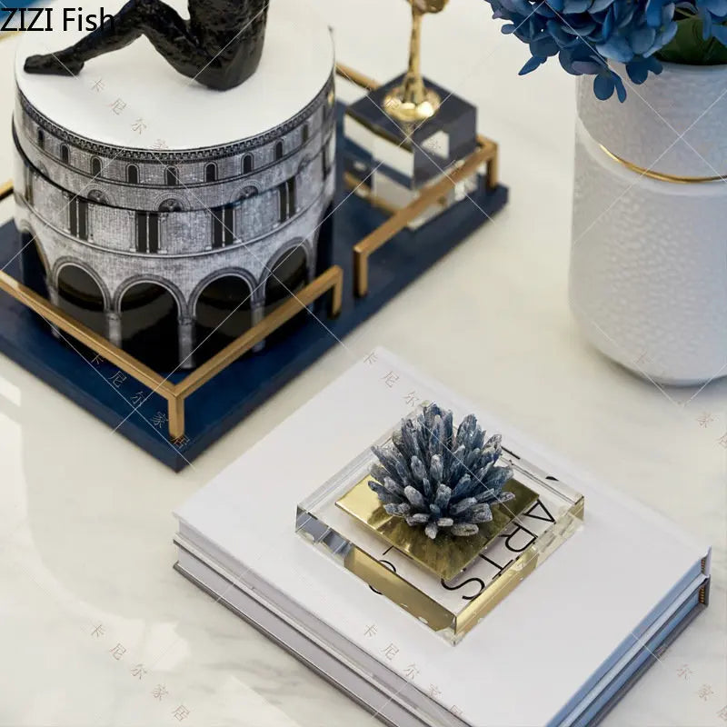 Afralia™ Crystal Flower Marble Base Sculpture: Modern Artwork for Living Room Decor