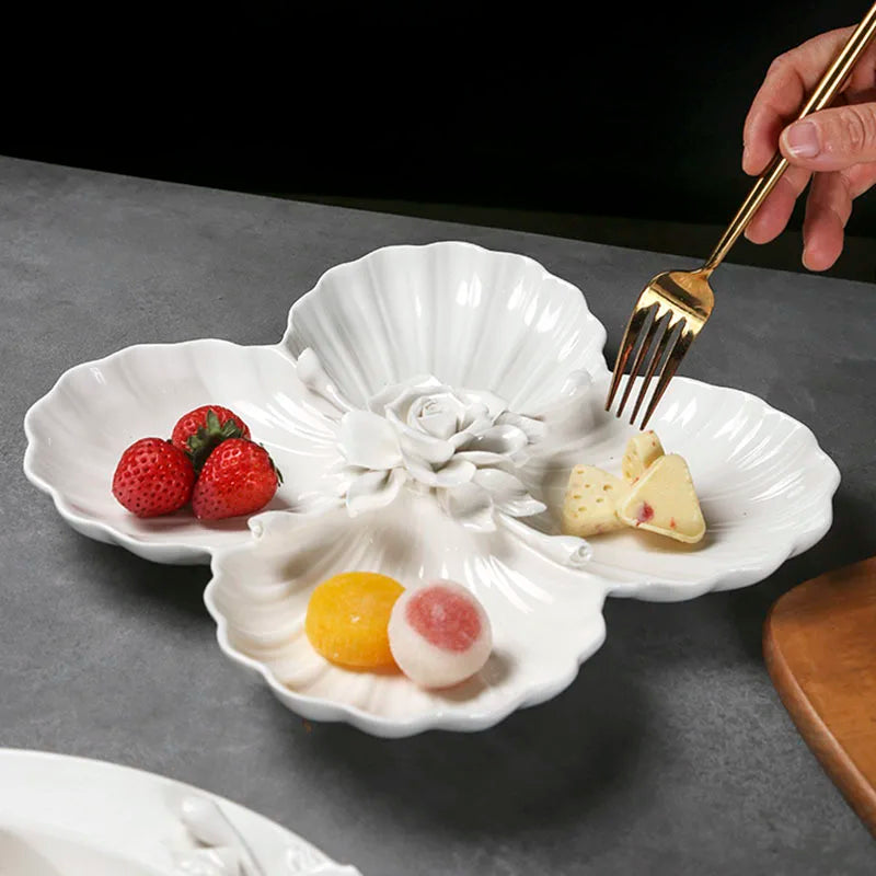 Afralia™ Flower Relief Ceramic Plate Western Dinner Plates Kitchen Cutlery