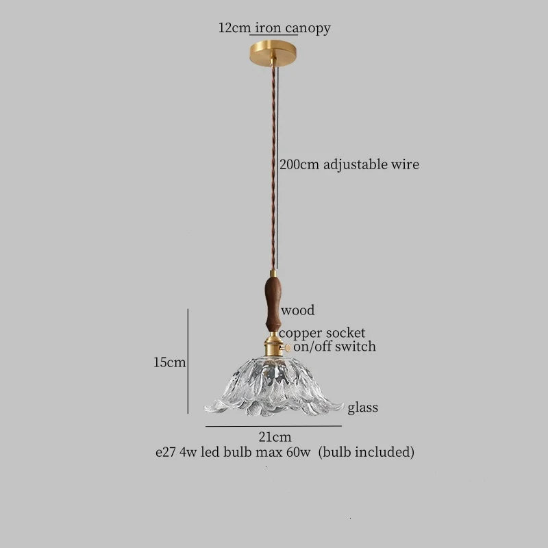 Afralia™ Glass LED Pendant Light Modern Wood Copper Hanglamp for Bar Cafe Loft