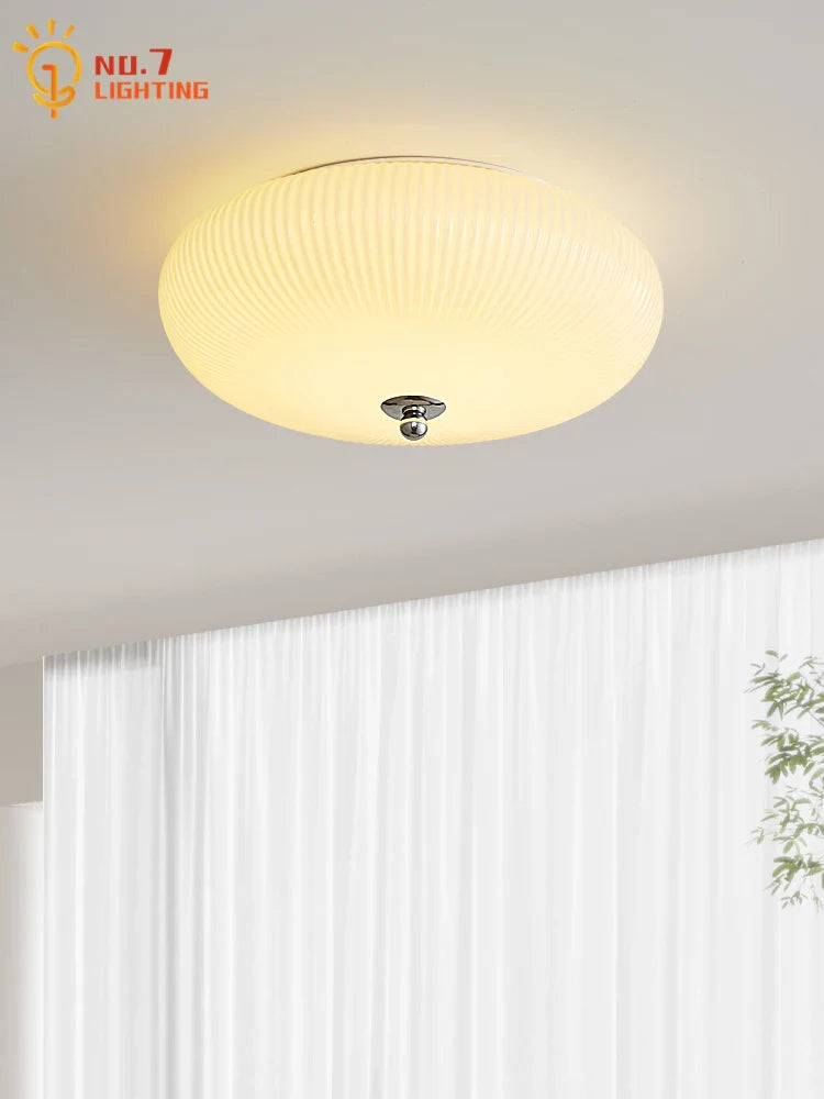 Afralia™ Cream Wind LED Glass Ceiling Lamp: French Design for Bedroom, Study, Balcony, Cafe