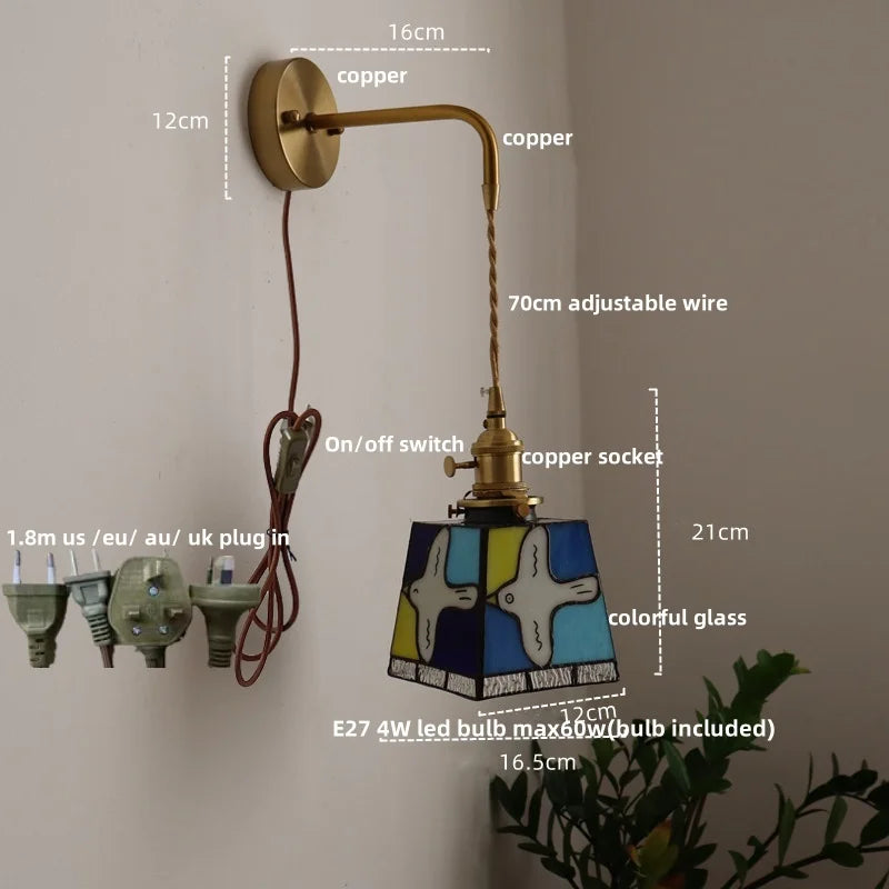 Afralia™ Tiffany Style LED Wall Sconce with Pull Chain Switch and Stained Glass Peace Dove