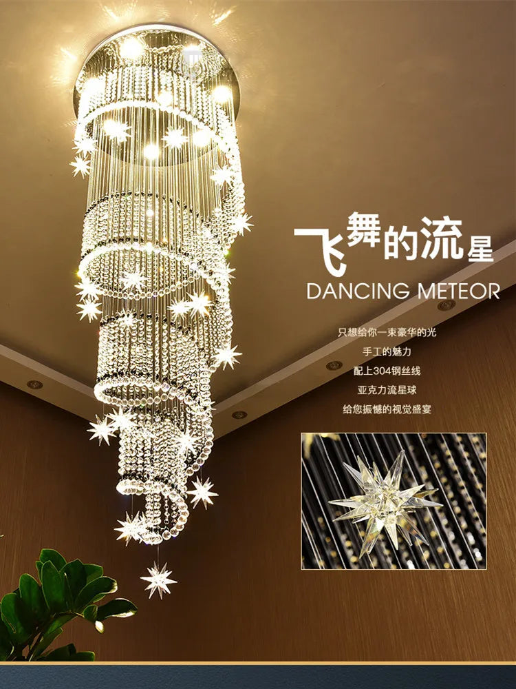 Afralia™ Crystal Star LED Chandelier for Villa Staircase & Living Room Lighting
