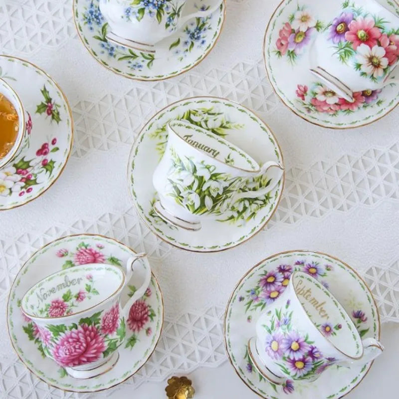 Afralia™ European Vintage Bone China Coffee Cup Saucers Set for Home Office