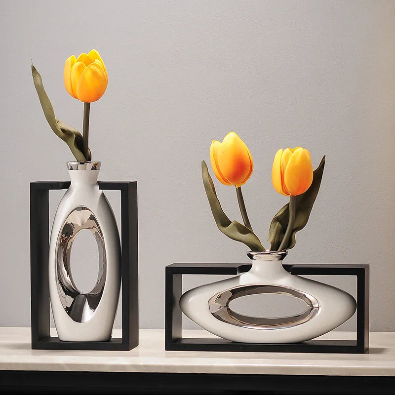 Afralia™ Elegant Square Ceramic Vase with Artificial Flowers for Desk Decoration