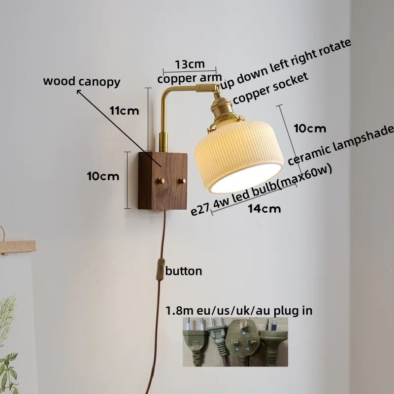 Afralia™ Ceramic Copper LED Wall Lamps Bedroom Bathroom Mirror Light Fixtures