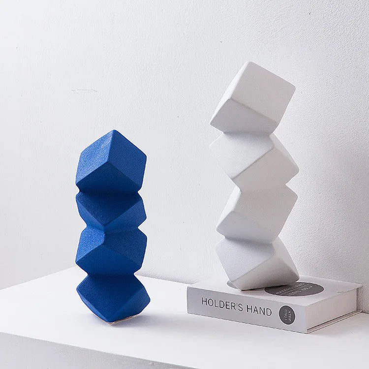 Afralia™ Geometric Square Sculpture Stack Figurine Home Decoration Accessory