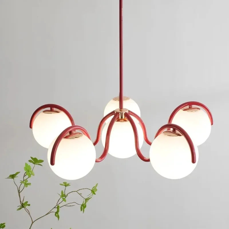 Afralia™ Bean Glass Pendant Light, red & cream, Minimalist Nordic Chandelier for Living Room, Bedroom, Dining & Study