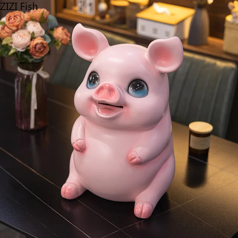 Afralia™ Cartoon Pig Child Savings Jar Piggy Bank Desk Decoration Resin Sculpture