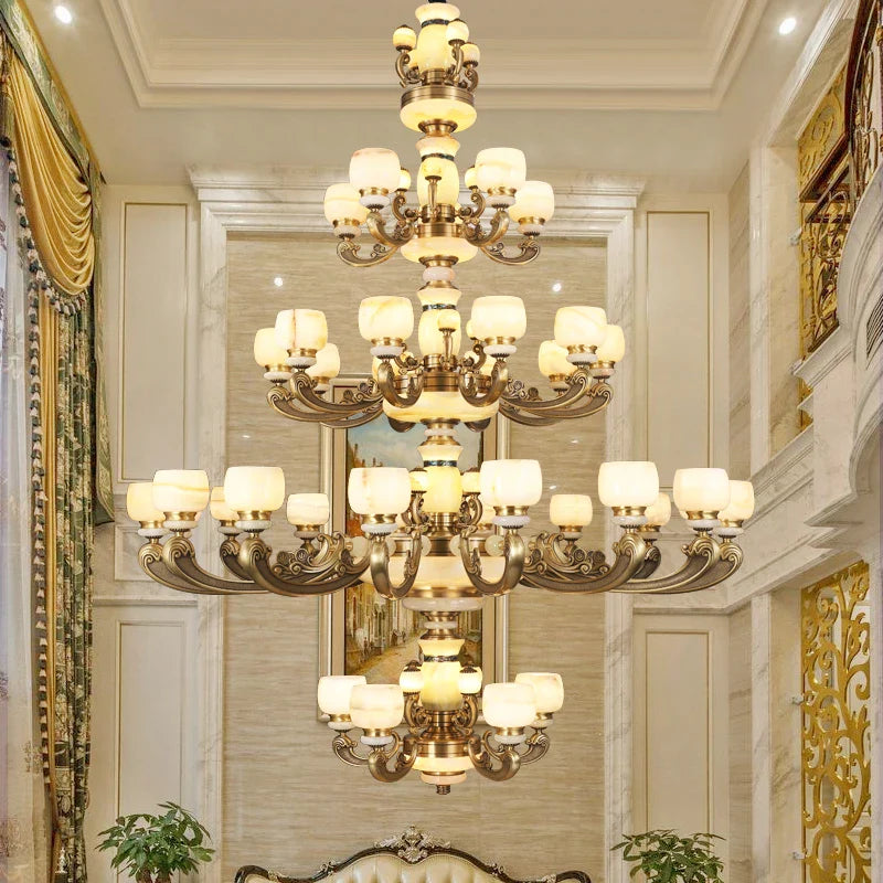 Afralia™ Jade Chandelier: Stylish Chinese Zen Living Room Lamp for Duplex Building by Guangdong Zhongshan