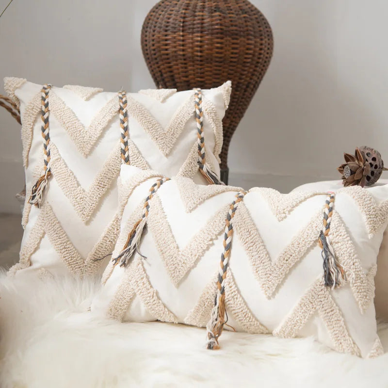 Afralia™ Beige Crochet Tufted Pillow Cover: Nordic Style Home Decor Cushion