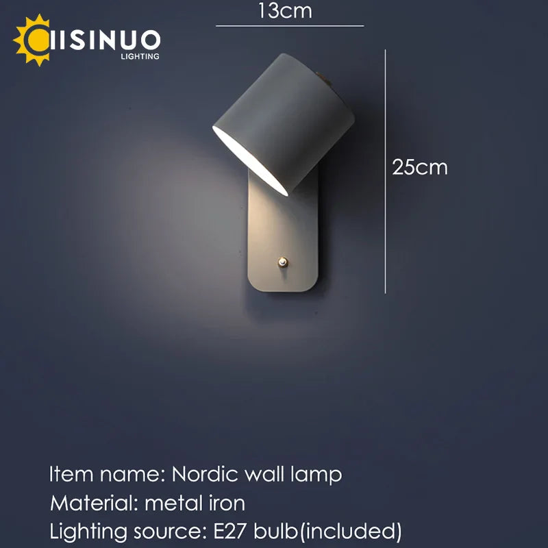 Afralia™ Rotatable Nordic Bedside Wall Lamp with Switch | Adjustable Light for Home Decor & Reading