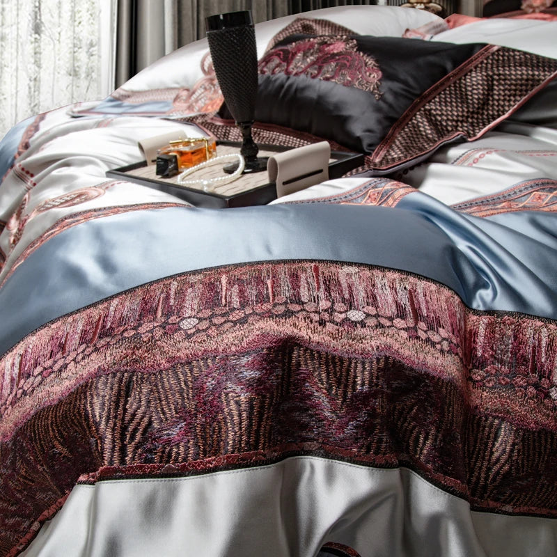 Afralia™ Palace Style Brocade Embroidery Bedding Set with Silky Duvet & Sheet