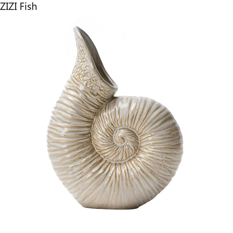 Afralia™ Conch Ceramic Vase for Aesthetic Desk Decor and Flowers Arrangement