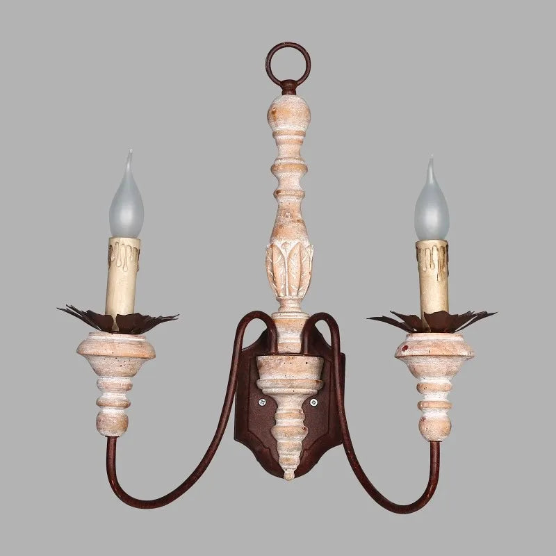 Afralia™ Double Head French Wall Lamp Solid Wood Iron Sconce