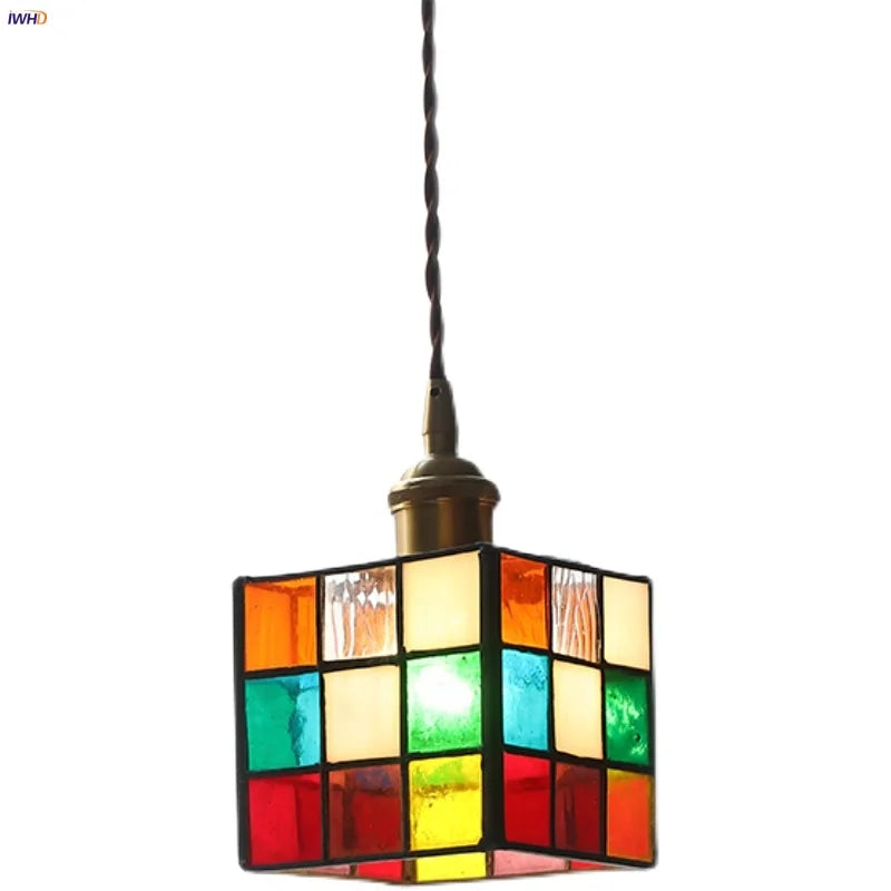 Afralia™ Colorful LED Glass Pendant Light Fixture, Modern Nordic Cube Hang Lamp