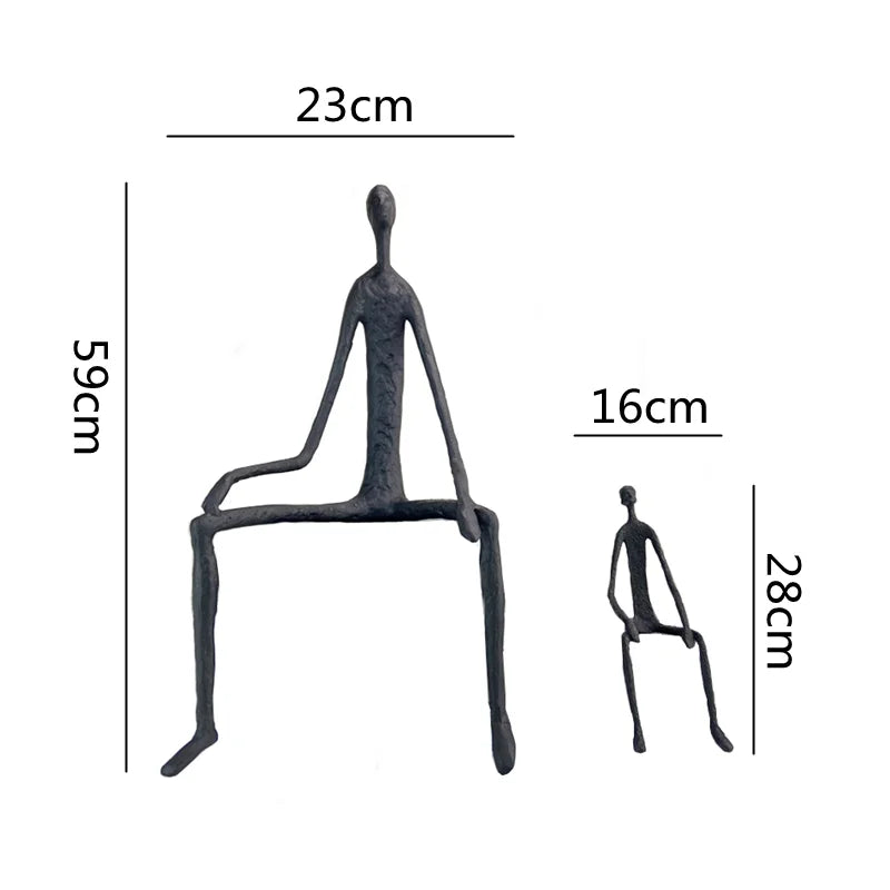 Afralia™ Seated Figure Metal Portrait Sculpture, Handcrafted Iron Statue for Home Decor