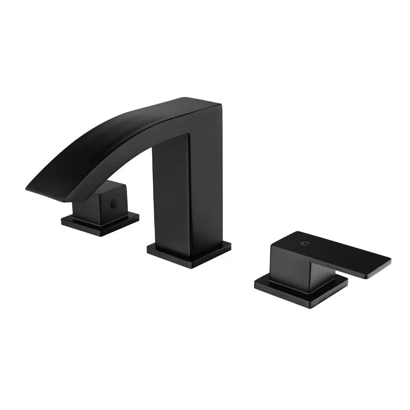 Afralia™ Gold Black Waterfall Bathroom Basin Faucet 3 Hole Hot Cold Water Tap