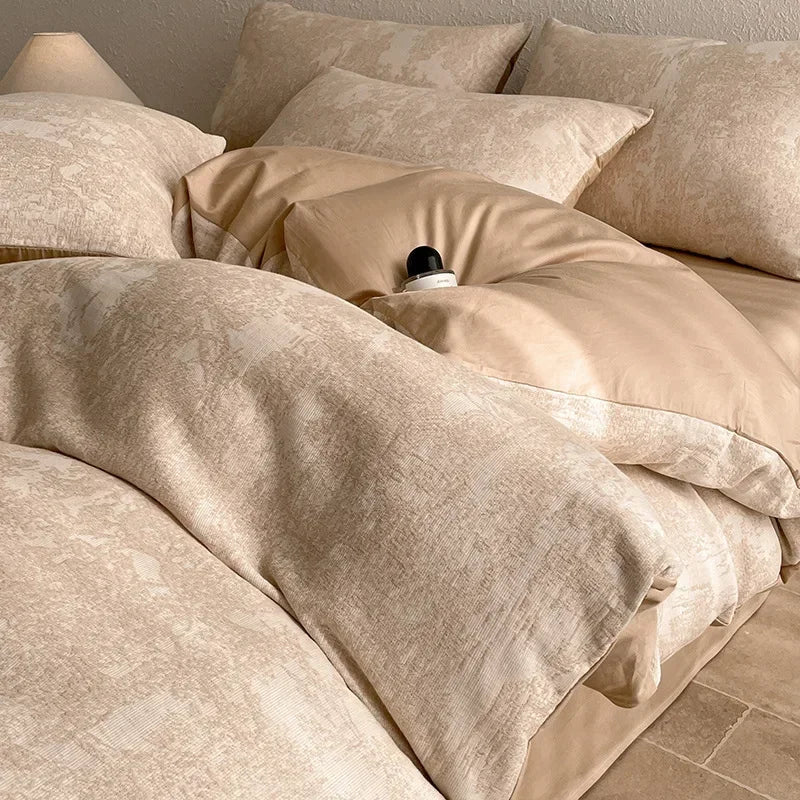 Afralia™ Luxury Cotton Flat Sheet Set Satin Jacquard Silky Bedding Single/Double Bed