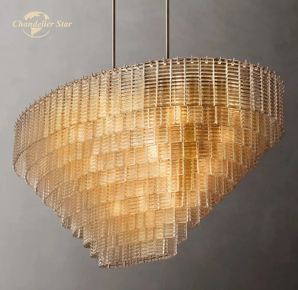 Afralia™ Sirene Glass Oval LED Chandelier for Living Room Hotel Farmhouse