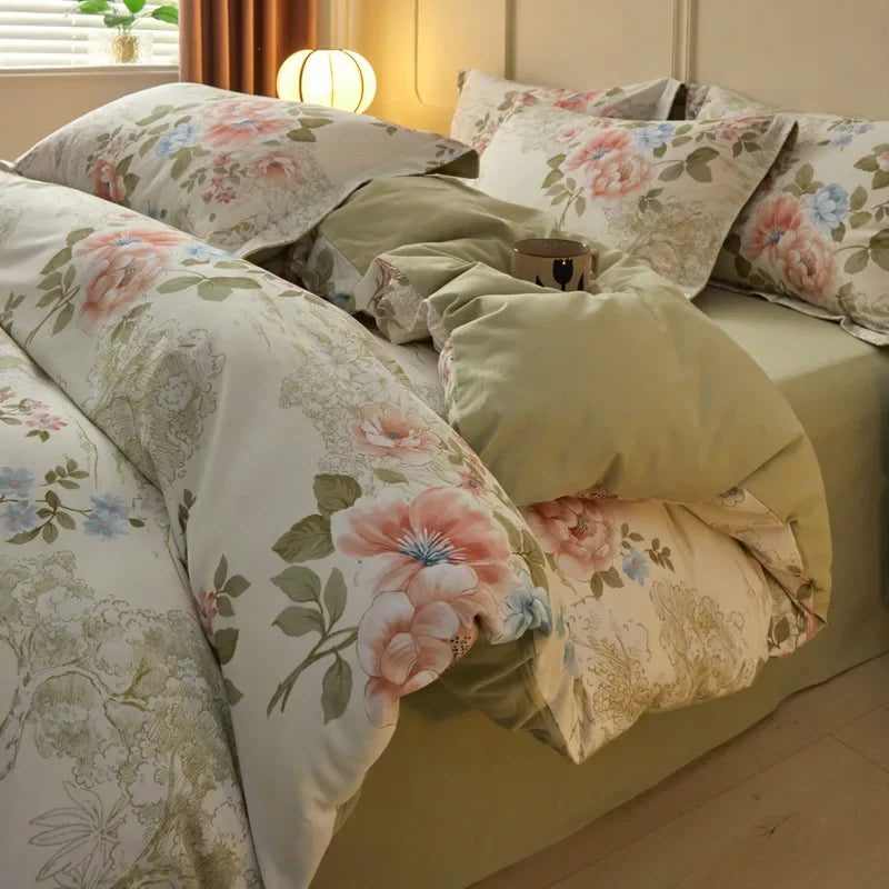 Afralia™ Fashion Flower Print Cotton Duvet Cover Set for All Seasons
