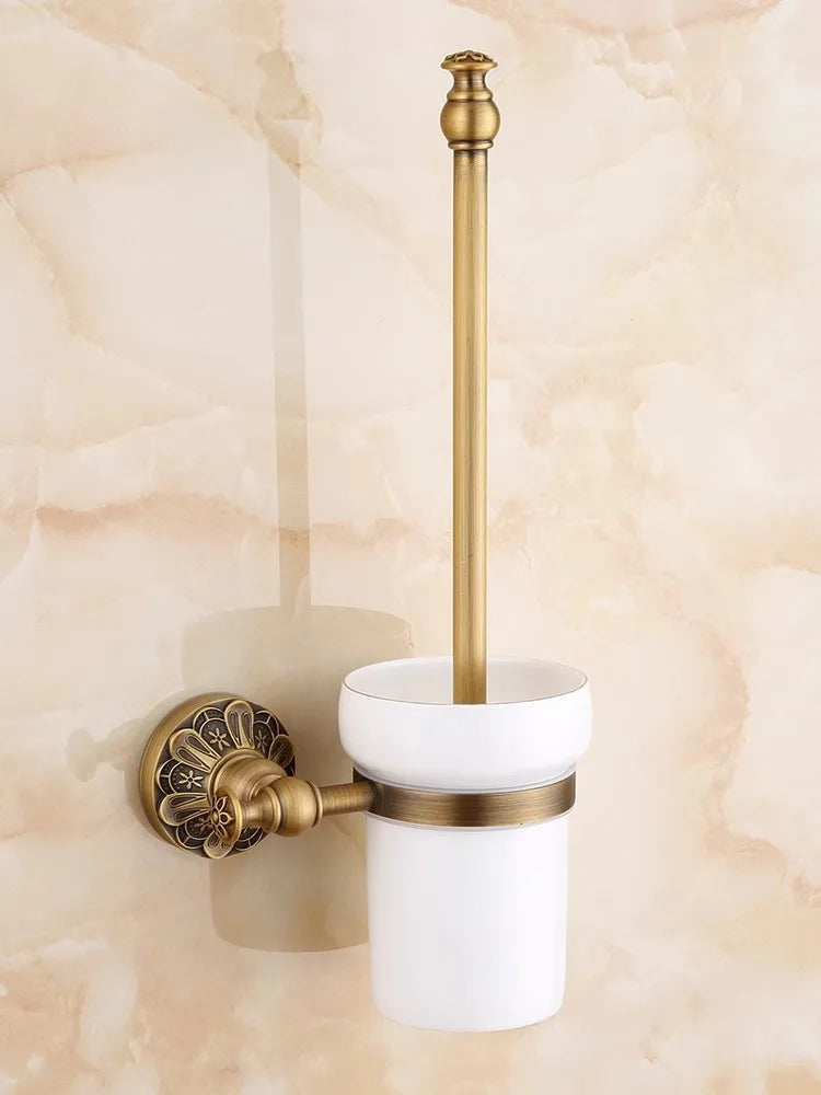 Afralia™ Brass Bathroom Hardware Set: Shelf, Toilet Brush Holder, Paper & Towel Holder