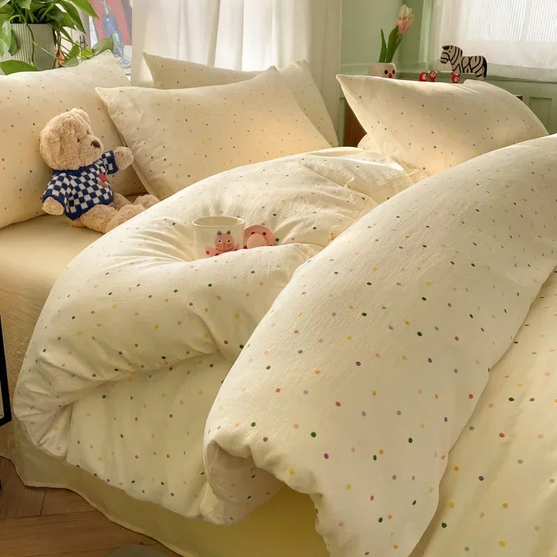 Afralia™ Small Floral Print Double-Layer Yarn Bedding Set - Super Soft Duvet Cover Kit