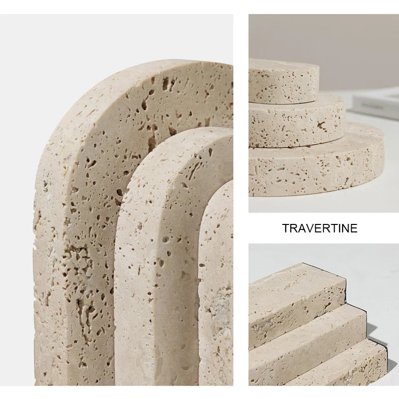 Afralia™ Marble Bookends Pair Vintage Beige Stone U Shape Room Decor Holder