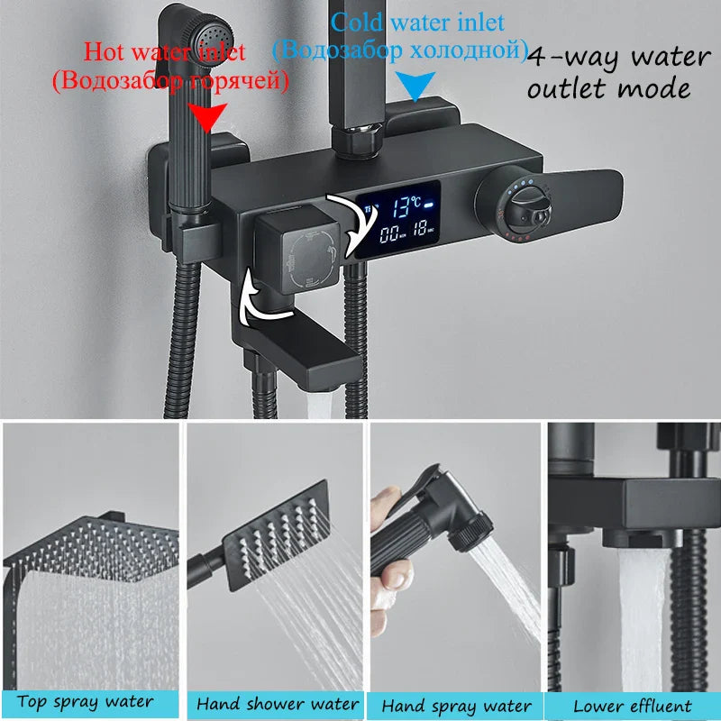 Afralia™ Digital Thermostatic Shower Faucet Set with Bidet Sprayer