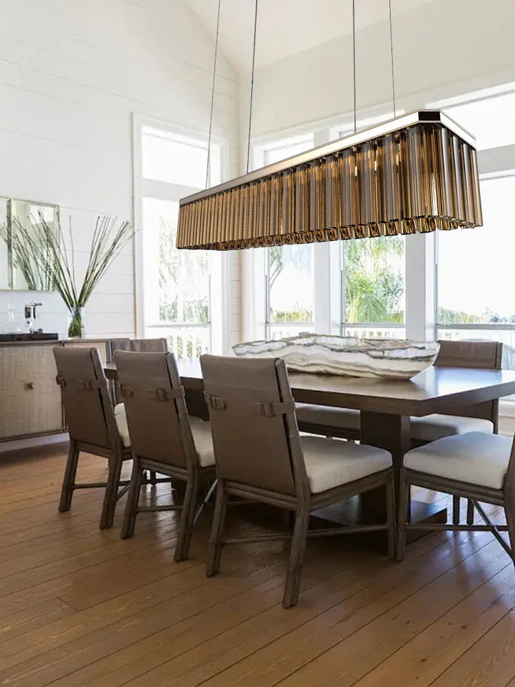 Afralia™ Amber Glass Chandelier Rectangle Pendant Lighting for Nordic Dining Room