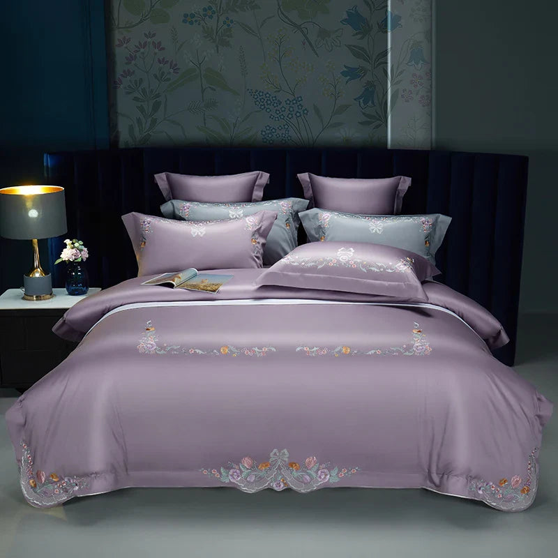 Afralia™ Floral Embroidered Luxury Bedding Set - 100S Egyptian Cotton