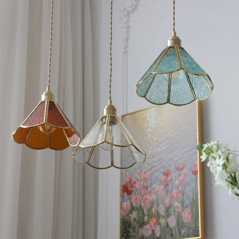 Afralia™ Vintage Copper E27 Pendant Lamp for Living/Dining Room - Glass Hanging Lights