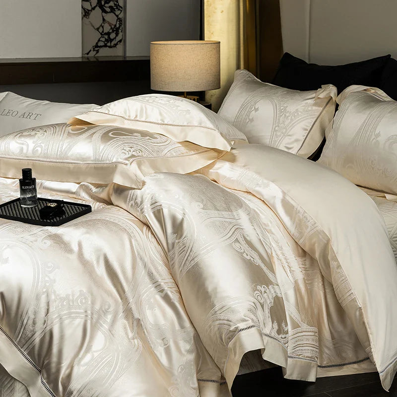 Afralia™ Silky Satin Jacquard Egyptian Cotton Luxury Duvet Bedding Set