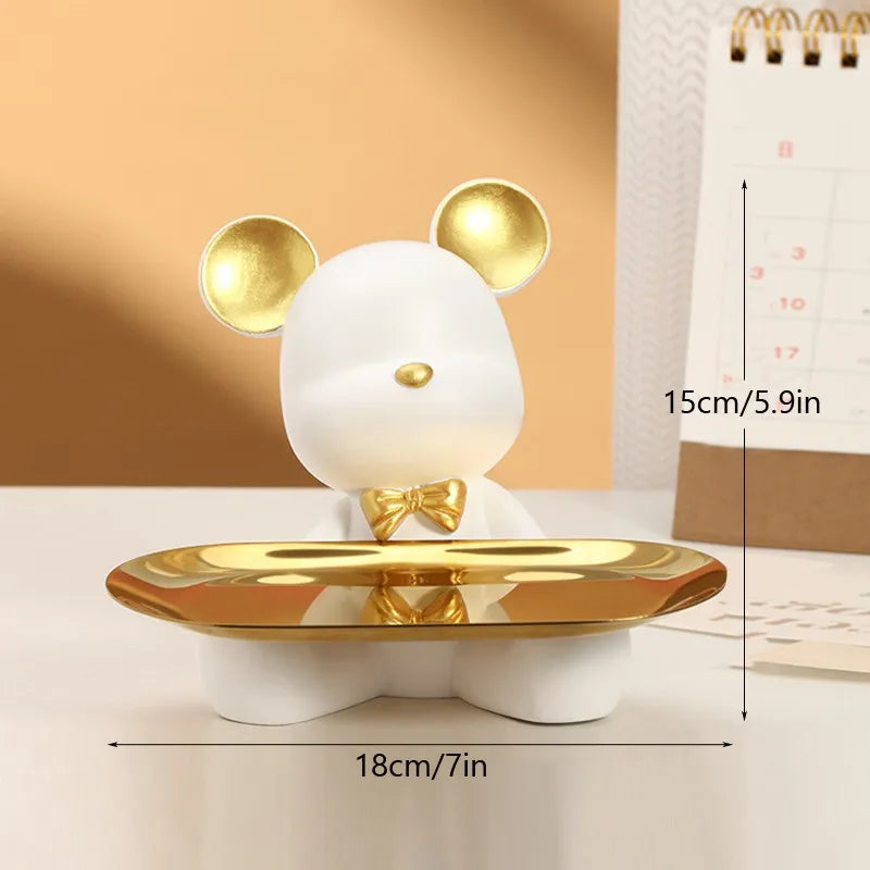 Afralia™ White Bear Tray Sculptures: Modern Home Decor Tabletop Resin Statue