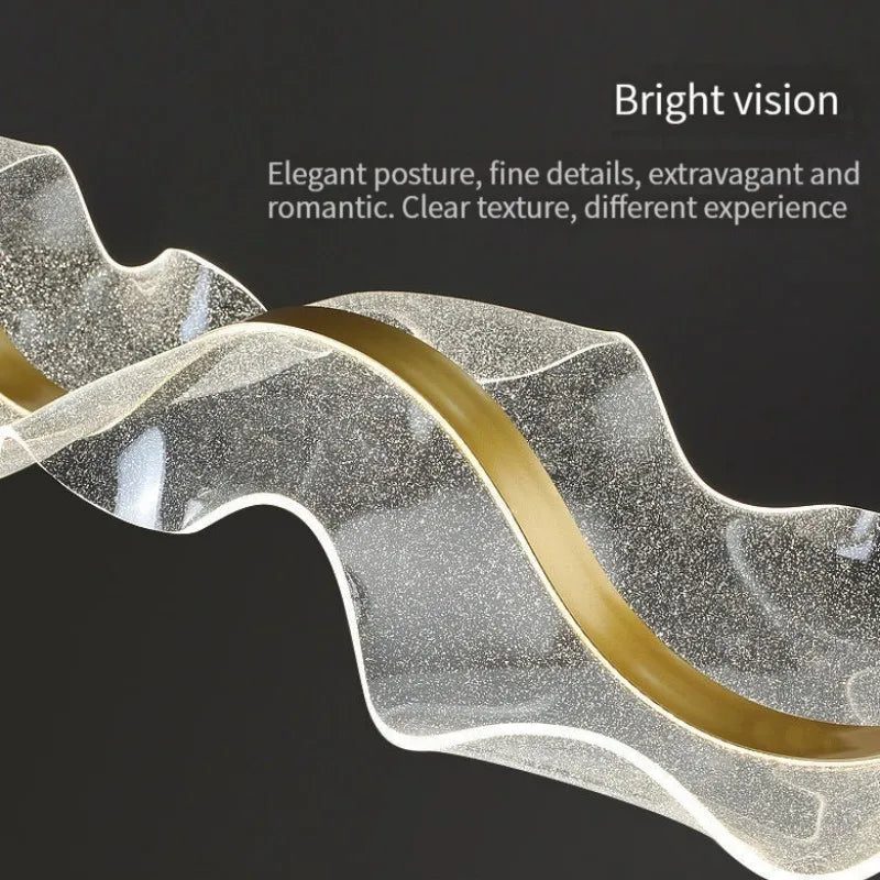 Afralia™ Gold Wave Design Acrylic Pendant Light Chandelier for Living Room & Kitchen