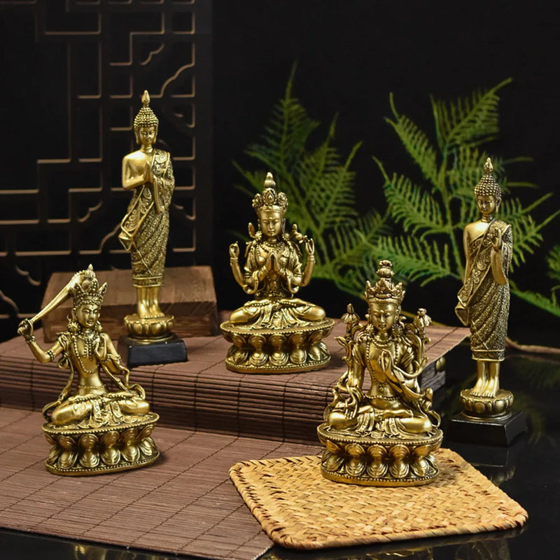 Afralia™ Golden Guanyin Resin Statue | Buddhist Avalokitesvara Decor Figure Buddhism Object