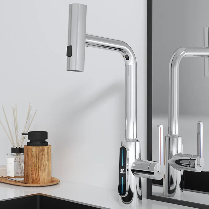 Afralia™ Brass Kitchen Faucet Pull Out Mixer Tap in White Gray