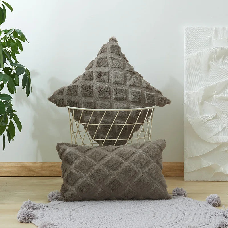 Afralia™ Geometric Diamond Pattern Plush Cushion Cover for Stylish Home Decor