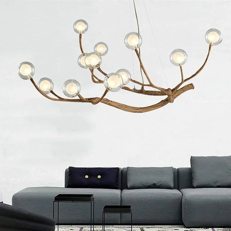 Afralia™ Vintage Resin Tree Branch Chandelier Glass Lightshade for Living Room Kitchen Island
