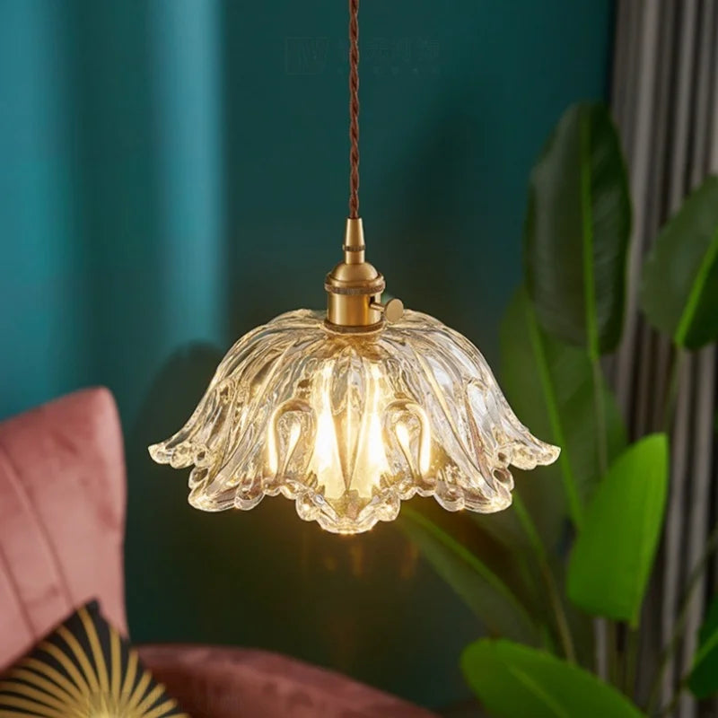 Afralia™ Copper Glass LED Pendant Lamp with Knob Switch - Modern Hanging Light Fixtures