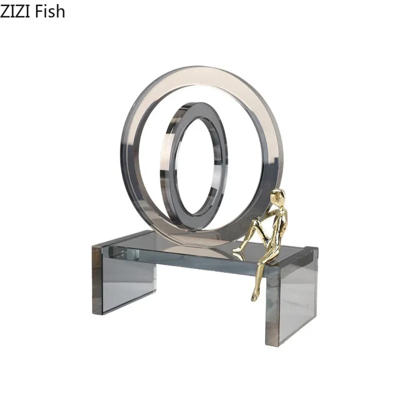 Afralia™ Crystal Geometric Ring Chair Base Decor - Golden Figurine Statue for Room Aesthetic