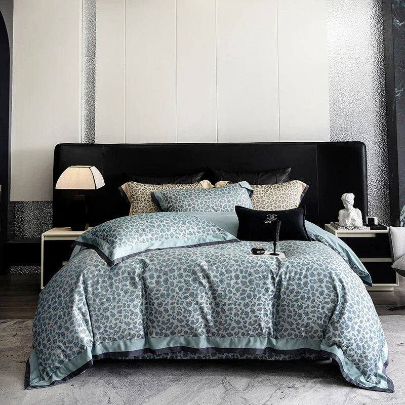 Pink Leopard Jacquard Lyocell Cotton Bedding Set by Afralia™ - Queen King Size Soft Silky Bed Set