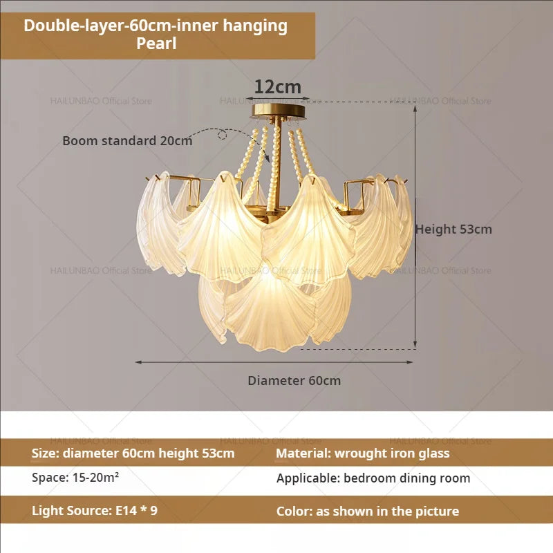 Afralia™ Pearl Crystal Chandelier for Dining Living Bedroom, Elegant French Shell Glass Light