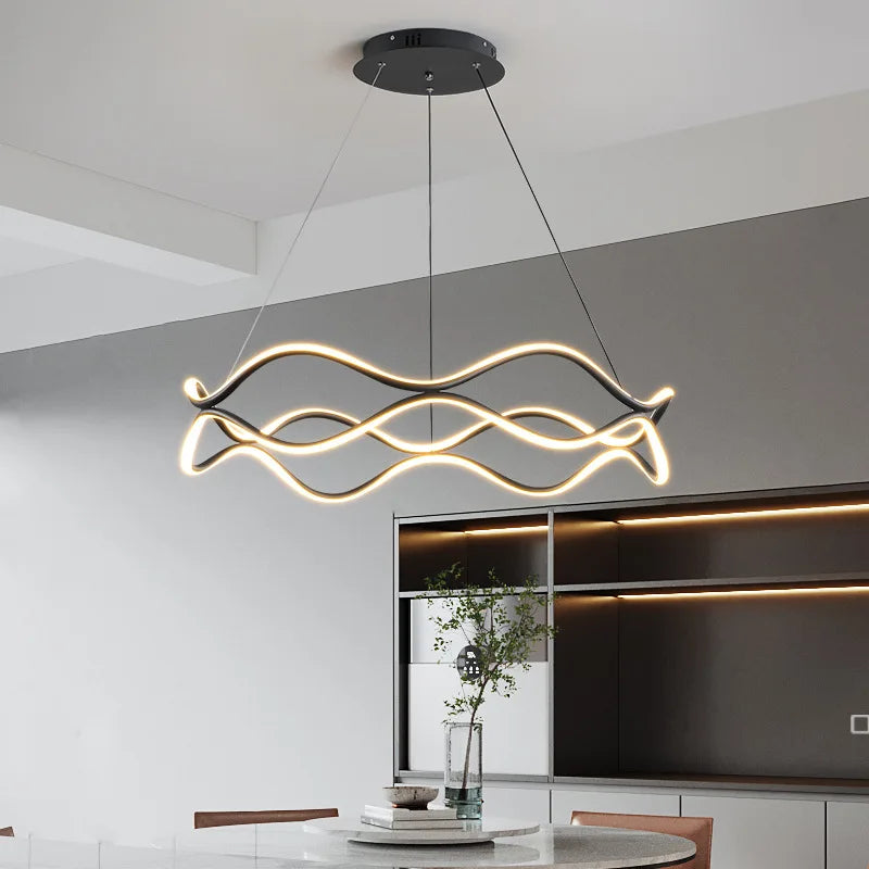 Afralia™ Wave Ring LED Pendant Chandelier for Living Room Bedroom, Modern Circle Lamp Fixture