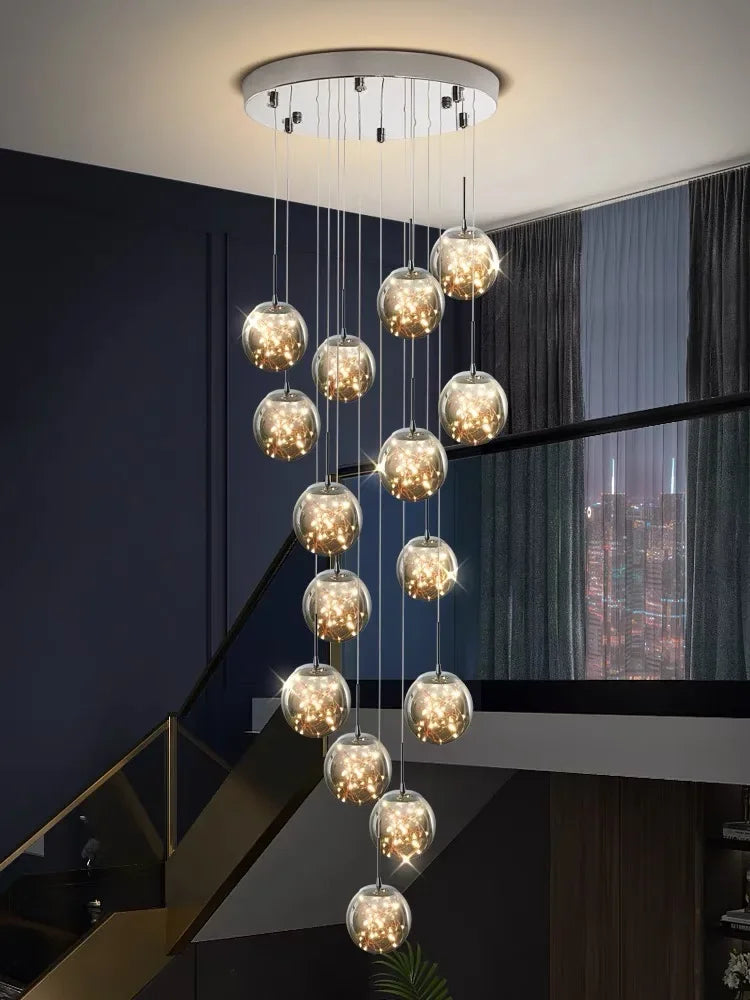 Afralia™ LED Glass Ball Chandelier for Duplex Villa Living Room