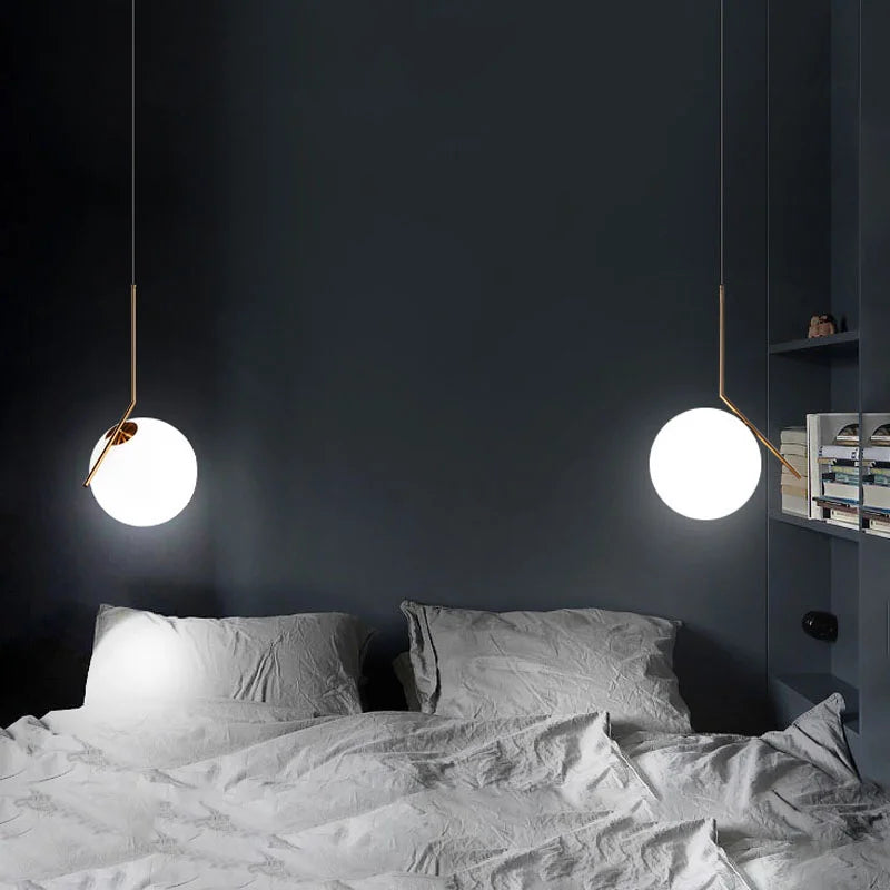 Afralia™ Modern Iron Glass Pendant Lights Nordic Round Ball Brass Rod Hanging Lamp