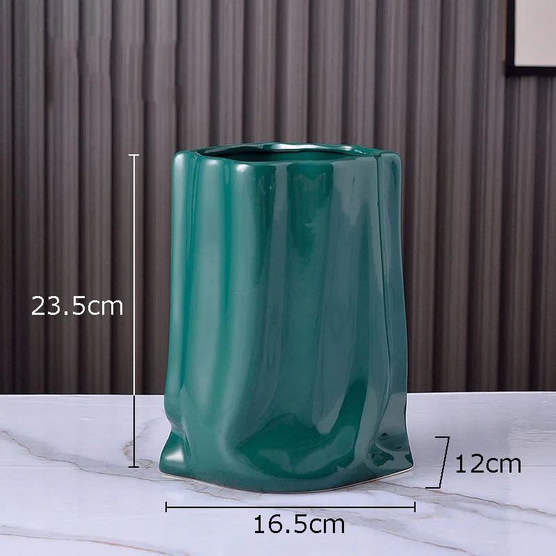 Afralia™ Gold Plated Pleated Texture Ceramic Vase for Desk Decor and Flower Arrangements